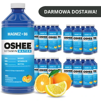 24x OSHEE Vitamin Water magnez + B6  cytryna - pomarańcza 1100 ml