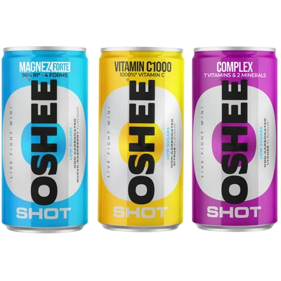 36x OSHEE PRO Shot witamina C1000 200ml + OSHEE PRO Shot Magnez  guawa - malina 200ml + OSHEE Vitamin Shot COMPLEX 200ml