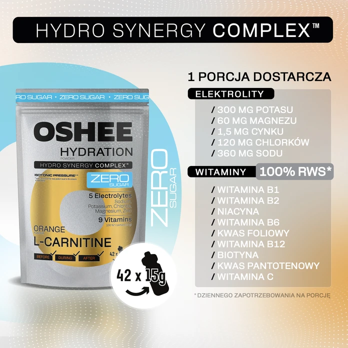 OSHEE Hydration Zero Sugar proszek Orange L-karnityna 630 g