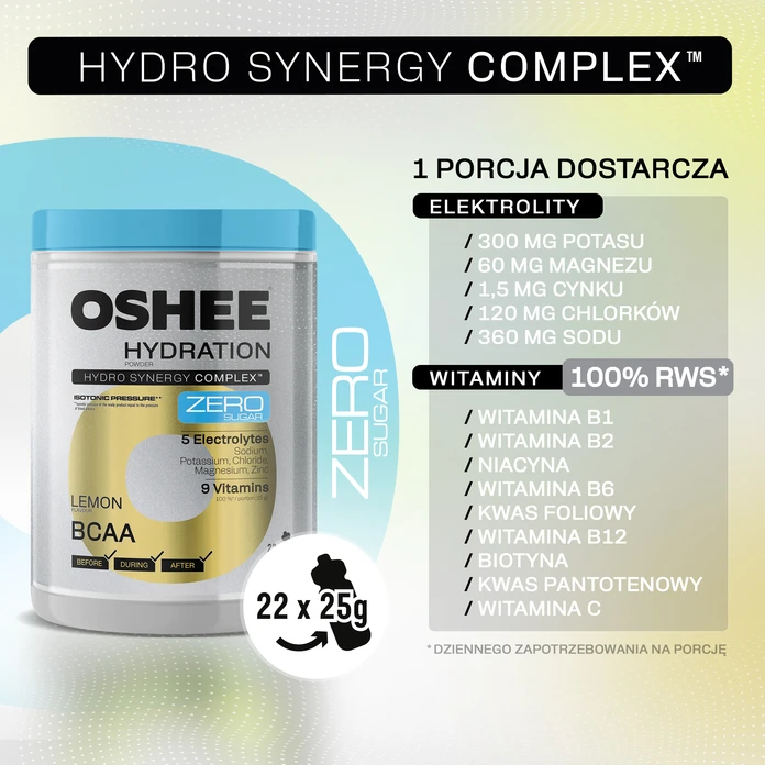 OSHEE Hydration Zero Sugar proszek Lemon BCAA 330 g