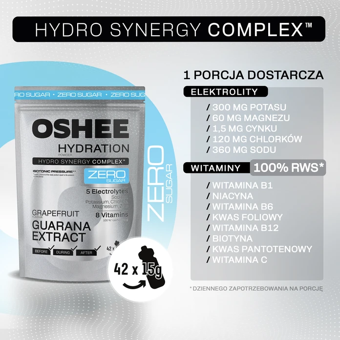 OSHEE Hydration Zero Sugar proszek Grapefruit guarana 630 g