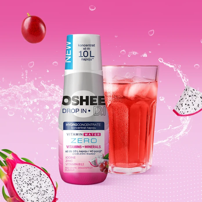 6x OSHEE Drop In ZERO Witaminy i Minerały czerwone winogrona dragonfruit 500 ml
