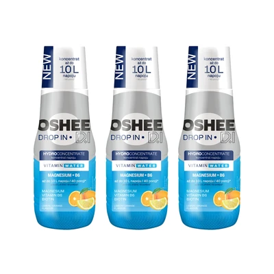 3x OSHEE Drop In Hydrokoncentrat magnez + B6 500 ml pomarańcza - cytryna