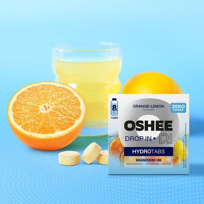 OSHEE Drop in Hydrotabs Vit Water Magnesium + B6 lemon orange 8 Tabs