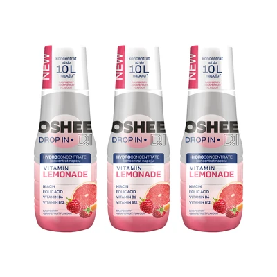 3x OSHEE Drop In Hydrokoncentrat Vitamin Lemonade malina grejpfrut 500 ml