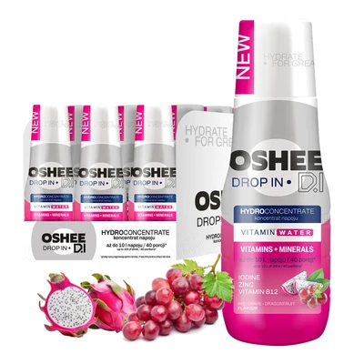 9x OSHEE Drop In Hydrokoncentrat Witaminy i minerały 500 ml czerwone winogrono - smoczy owoc