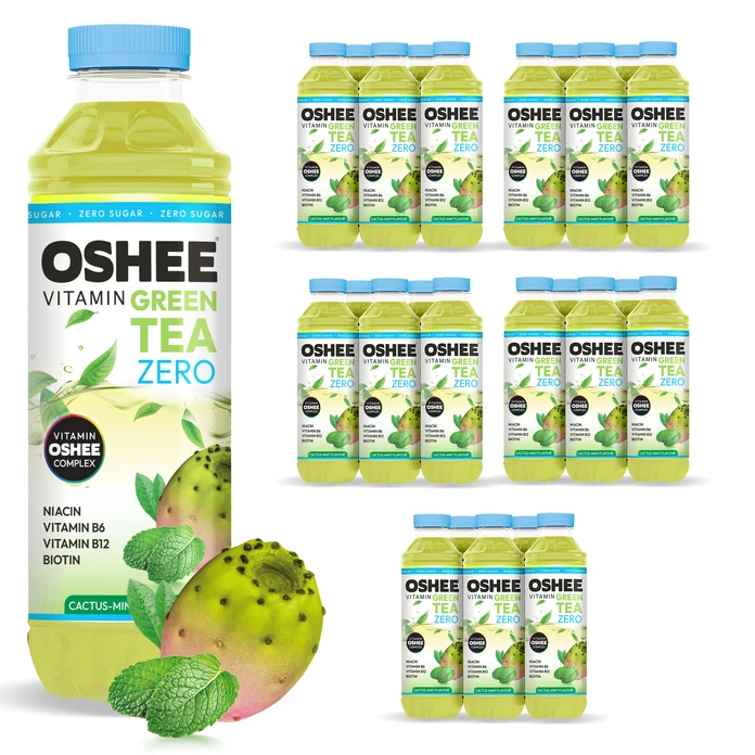 30x OSHEE Vitamin Green Tea ZERO kaktus - mięta 555 ml