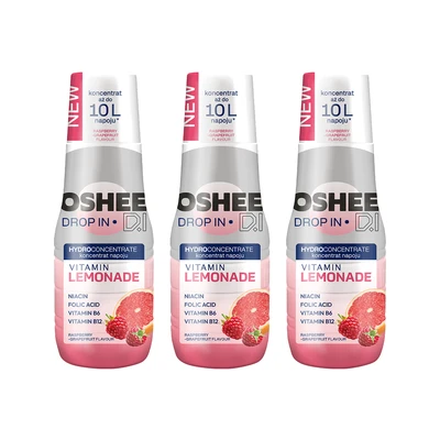 3x OSHEE Drop In Hydrokoncentrat Vitamin Lemonade malina grejpfrut 500 ml
