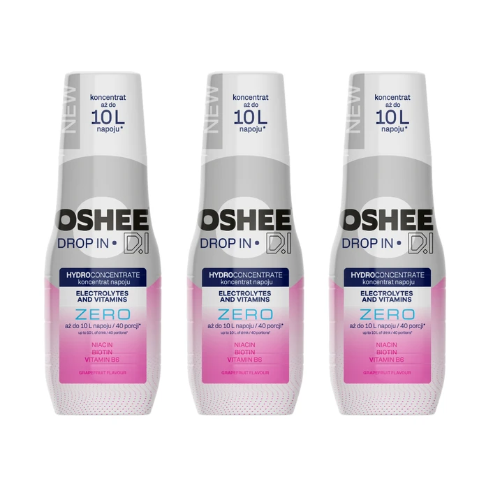 3x OSHEE Drop In ZERO Hydrokoncentrat elektrolity i witaminy 500 ml grejpfrut