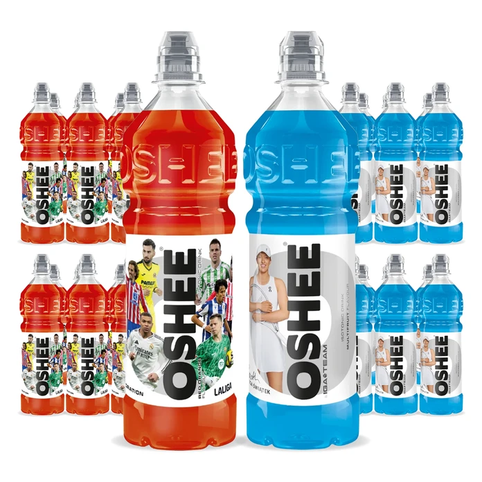 24x OSHEE Isotonic Drink 750ml (12x multifruit wieloowocowy+ 12x czerwona pomarańcza)