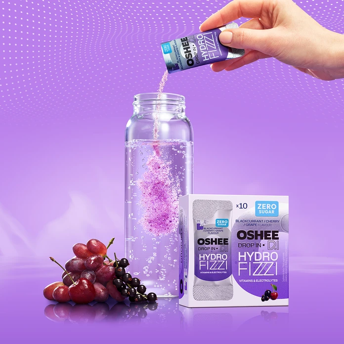 OSHEE Drop in Hydrofizzi ZERO czarna porzeczka-wiśnia-winogrono 10 szt.