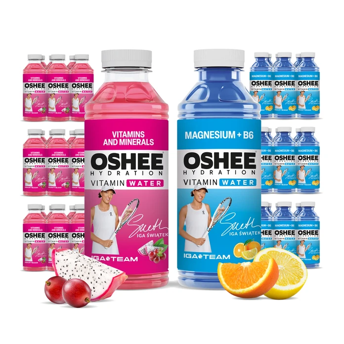 36x OSHEE Vitamin Water 555ml (18x magnez + B6 +18x witaminy i minerały)