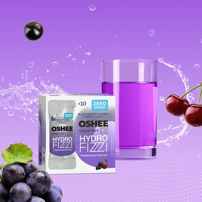 OSHEE Drop in Hydrofizzi ZERO czarna porzeczka-wiśnia-winogrono 10 szt.