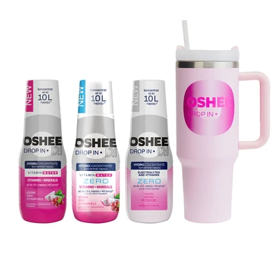 [Zestaw] OSHEE Drop In Hydrokoncentrat Witaminy i minerały 500 ml czerwone winogrono - smoczy owoc + OSHEE Drop In ZERO Hydrokoncentrat elektrolity i witaminy 500 ml grejpfrut + OSHEE Drop In ZERO Hydrokoncentrat Witaminy i Minerały 500 ml