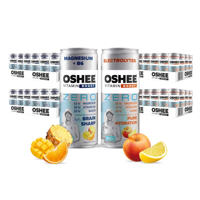 96x OSHEE Vitamin Boost ZERO Elektrolity (48szt) + OSHEE Vitamin Boost Magnez + B6 ZERO (48szt) 250 ml