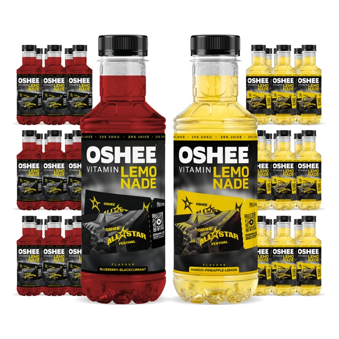 36x OSHEE All Star Festival Vitamin Lemonade 555ml (18x jagoda czarna porzeczka + 18x mango ananas cytryna)