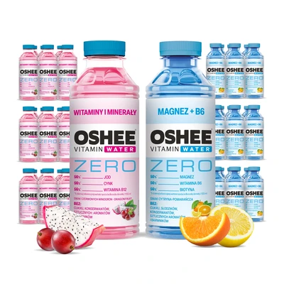 36x OSHEE ZERO Vitamin Water 555ml (18x magnez+B6 + 18x witaminy i minerały)