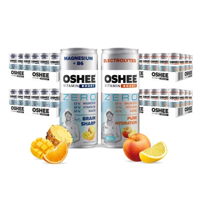 96x OSHEE Vitamin Boost ZERO Elektrolity (48szt) + OSHEE Vitamin Boost Magnez + B6 ZERO (48szt) 250 ml