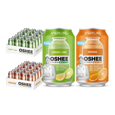 48x OSHEE Vitamin Water Sparkling 330ml (24x cytryna limonka + 24x pomarańcza)
