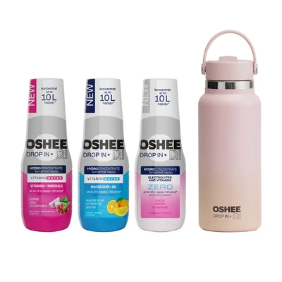 [Zestaw] OSHEE Drop In Hydrokoncentrat Witaminy i minerały 500 ml czerwone winogrono - smoczy owoc + OSHEE Drop In Hydrokoncentrat magnez + B6 500 ml pomarańcza - cytryna + OSHEE Drop In ZERO Hydrokoncentrat elektrolity i witaminy 500 ml grejpfrut